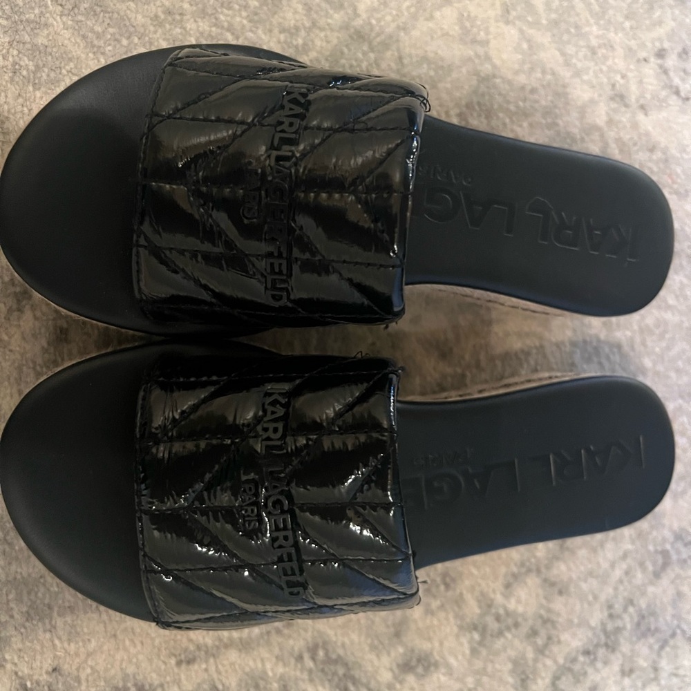 Karl Lagerfeld Glossy Black Sandals